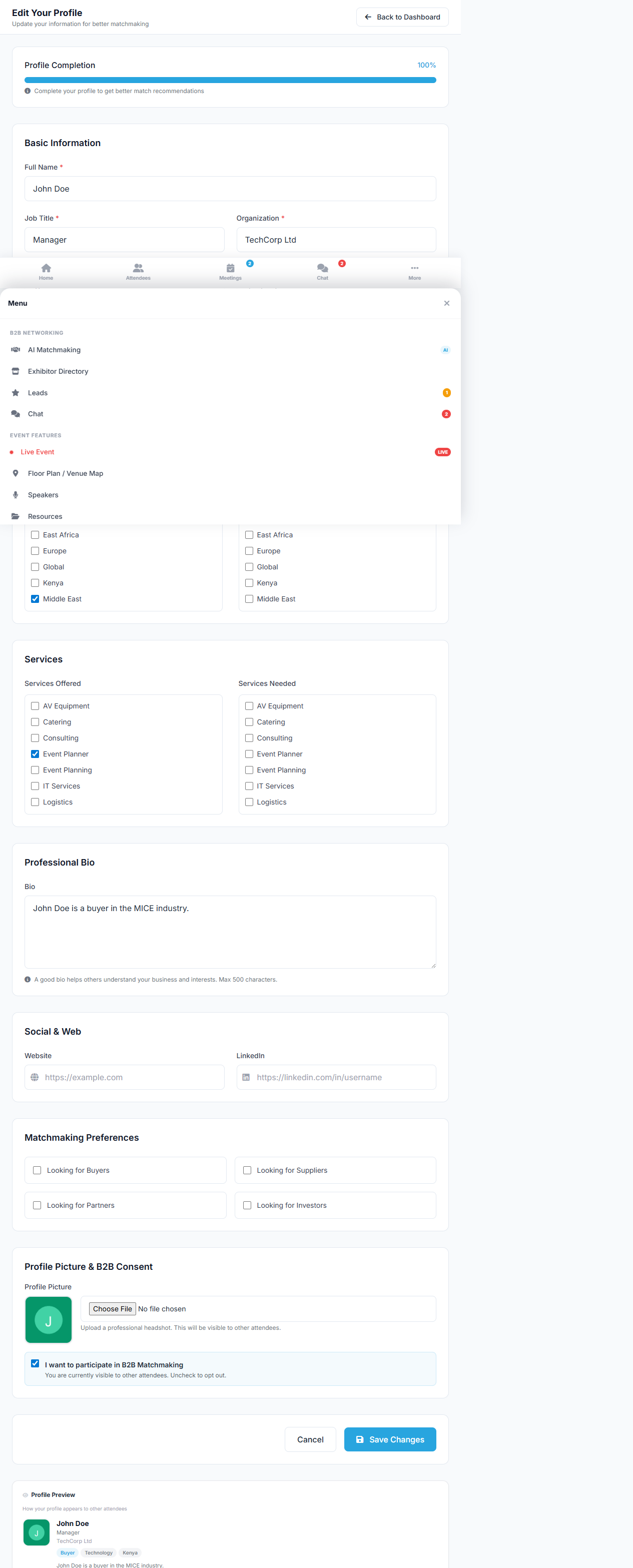 AMS 2026 portal B2B profile editor