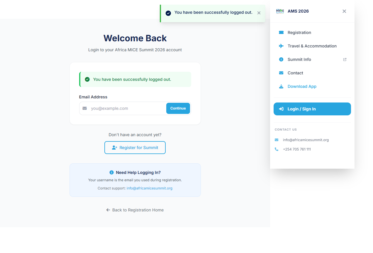AMS 2026 portal login screen